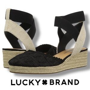 Lucky Brand Women's Luvinia Black Espadrille Wedge Sandals Shoes | Sz 7.5 (38)